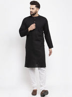 Jompers Men Black & White Solid Pin-tucks Kurta Only | Grocsy