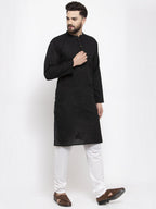 Jompers Men Black & White Solid Pin-tucks Kurta Only | Grocsy