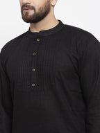 Jompers Men Black & White Solid Pin-tucks Kurta Only | Grocsy