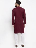 Jompers Men Purple & White Solid Pin-tucks Kurta with Churidar | Grocsy