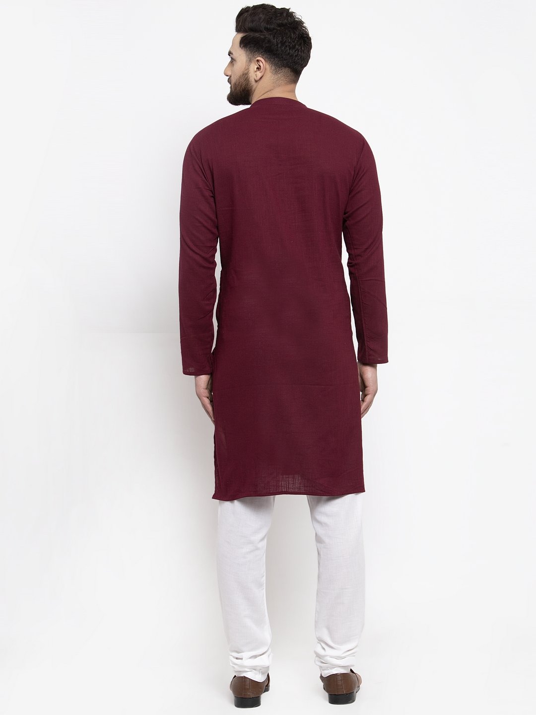 Jompers Men Purple & White Solid Pin-tucks Kurta with Churidar | Grocsy