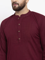 Jompers Men Purple & White Solid Pin-tucks Kurta with Churidar | Grocsy