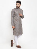 Jompers Men Grey & White Woven Design Kurta with Churidar | Grocsy