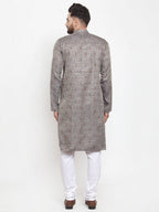 Jompers Men Grey & White Woven Design Kurta with Churidar | Grocsy
