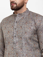 Jompers Men Grey & White Woven Design Kurta with Churidar | Grocsy