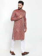 Jompers Men Maroon & White Woven Design Kurta with Churidar | Grocsy