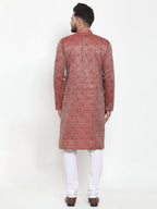 Jompers Men Maroon & White Woven Design Kurta with Churidar | Grocsy