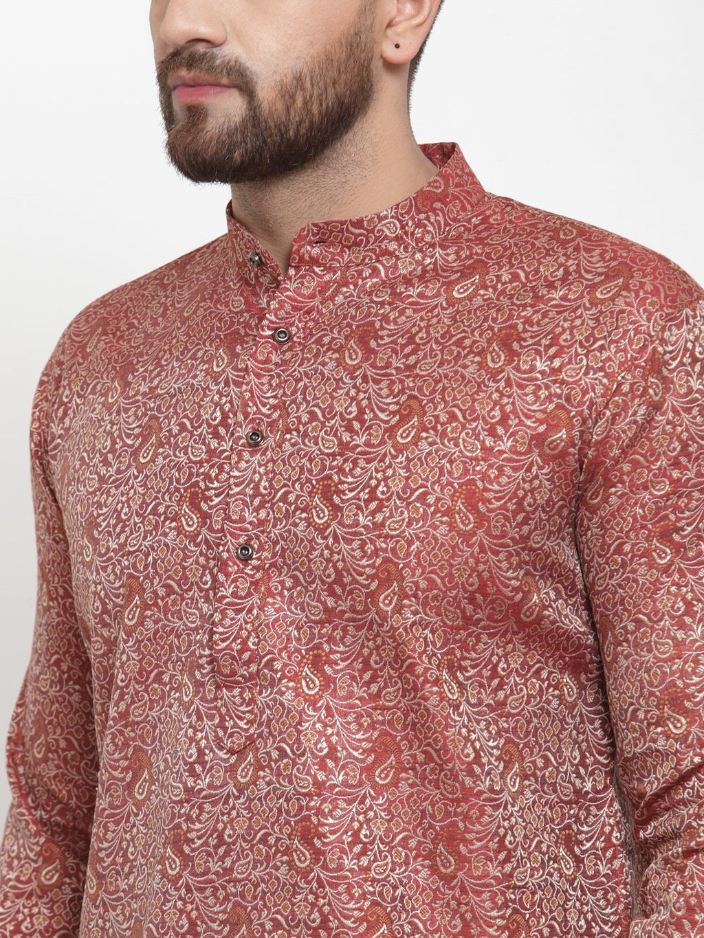 Jompers Men Maroon & White Woven Design Kurta with Churidar | Grocsy