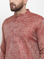 Jompers Men Maroon & White Woven Design Kurta with Churidar | Grocsy