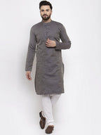 Jompers Men Navy-Blue & White Woven Design Kurta Only | Grocsy