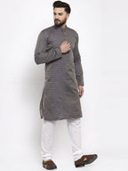 Jompers Men Navy-Blue & White Woven Design Kurta Only | Grocsy