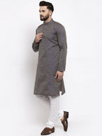Jompers Men Navy-Blue & White Woven Design Kurta Only | Grocsy