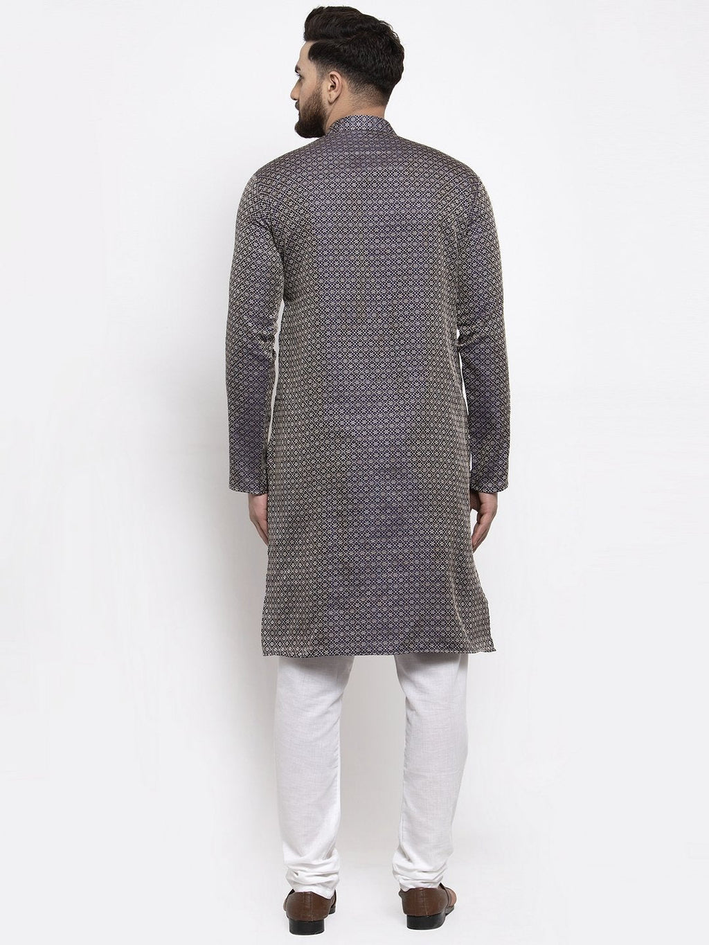 Jompers Men Navy-Blue & White Woven Design Kurta with Churidar | Grocsy