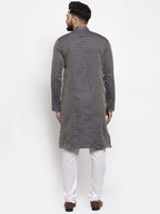 Jompers Men Navy-Blue & White Woven Design Kurta Only | Grocsy