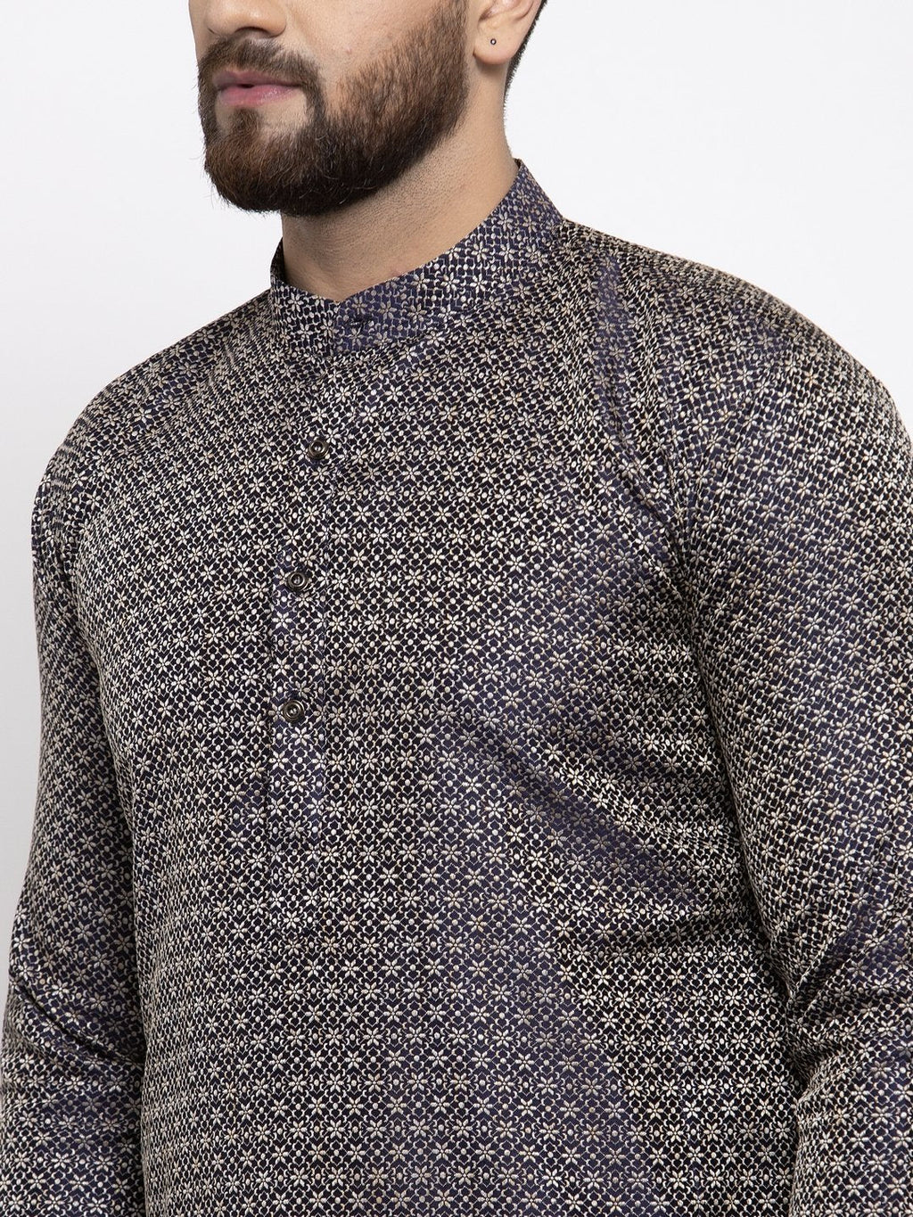 Jompers Men Navy-Blue & White Woven Design Kurta Only | Grocsy