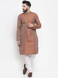 Jompers Men Orange & White Woven Design Kurta with Churidar | Grocsy
