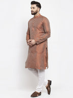 Jompers Men Orange & White Woven Design Kurta with Churidar | Grocsy
