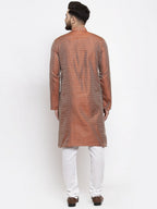 Jompers Men Orange & White Woven Design Kurta with Churidar | Grocsy