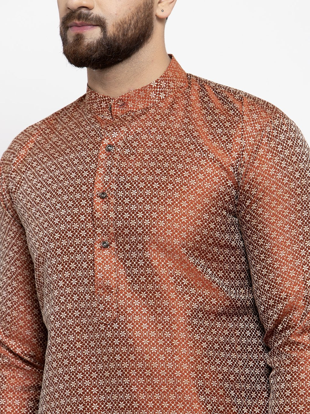Jompers Men Orange & White Woven Design Kurta with Churidar | Grocsy