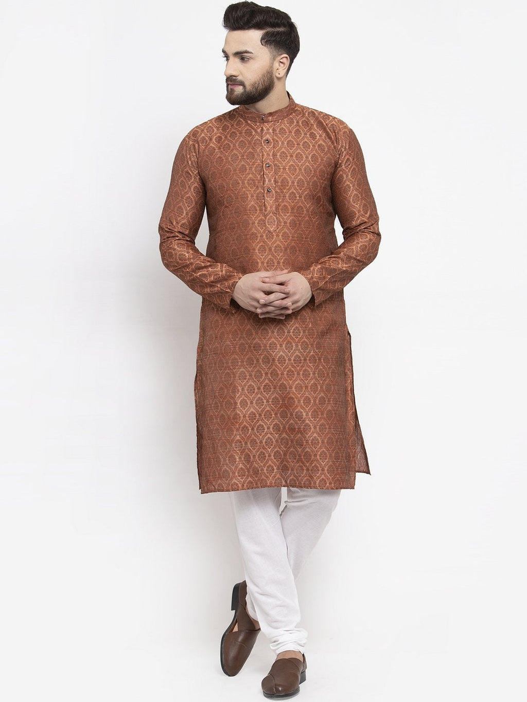 Jompers Men Brown & Grey Jacquard Kurta Only | Grocsy