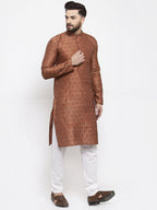 Jompers Men Brown & Grey Jacquard Kurta Only | Grocsy