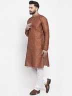 Jompers Men Brown & Grey Jacquard Kurta with Churidar | Grocsy