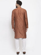 Jompers Men Brown & Grey Jacquard Kurta with Churidar | Grocsy