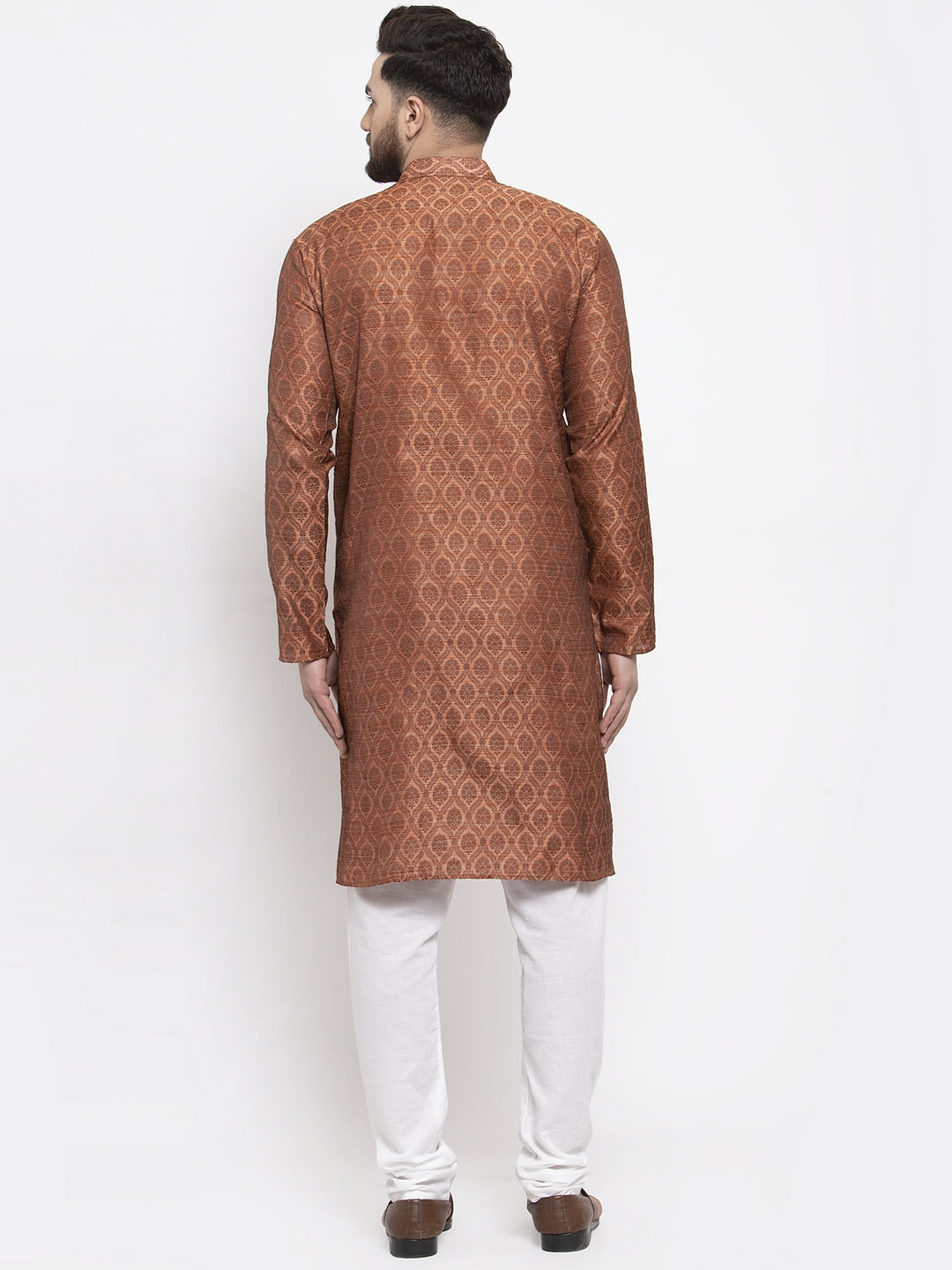 Jompers Men Brown & Grey Jacquard Kurta with Churidar | Grocsy