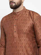 Jompers Men Brown & Grey Jacquard Kurta Only | Grocsy