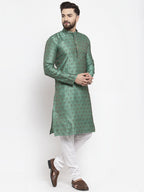 Jompers Men Green & Grey Jacquard Kurta with Churidar | Grocsy