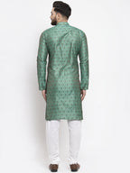 Jompers Men Green & Grey Jacquard Kurta with Churidar | Grocsy