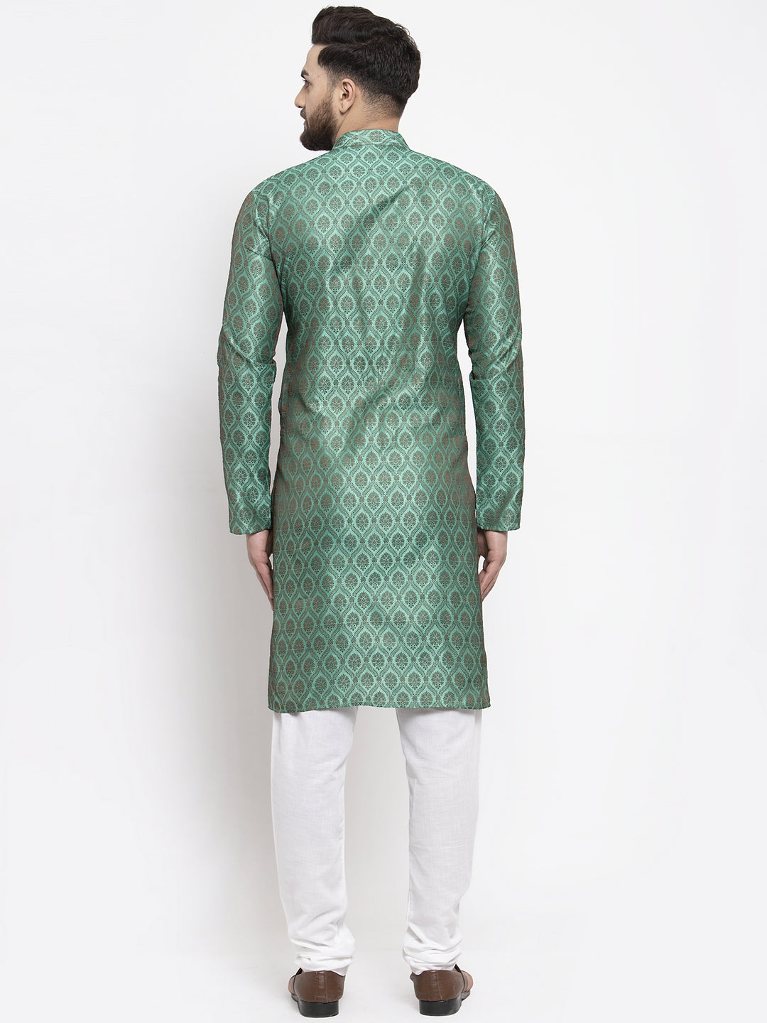 Jompers Men Green & Grey Jacquard Kurta with Churidar | Grocsy
