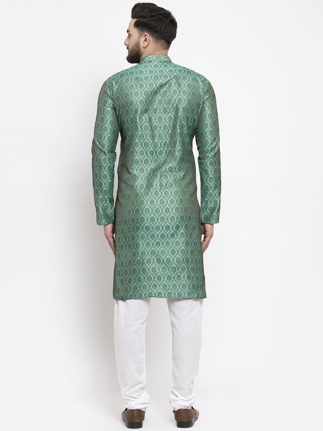 Jompers Men Green & Grey Jacquard Kurta Only | Grocsy