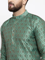 Jompers Men Green & Grey Jacquard Kurta with Churidar | Grocsy