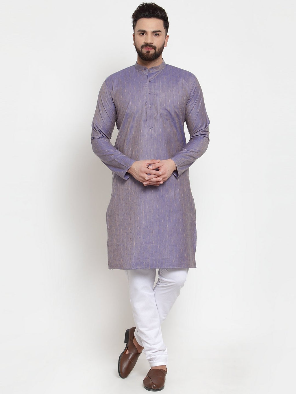 Jompers Men's Blue & White Self Design Kurta Only | Grocsy