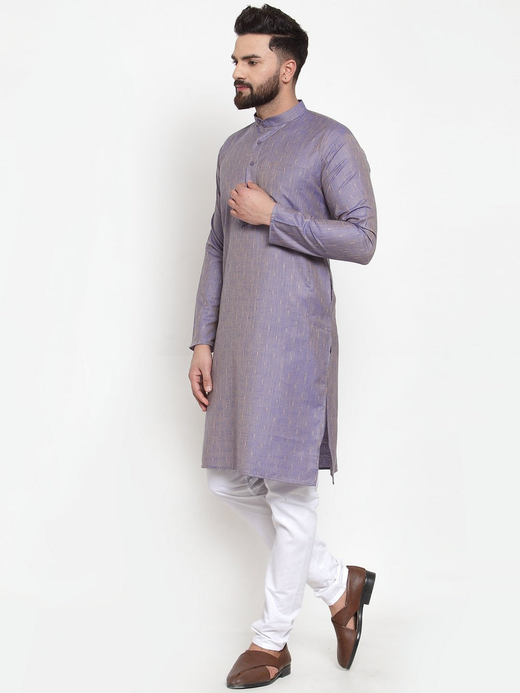 Jompers Men's Blue & White Self Design Kurta Only | Grocsy