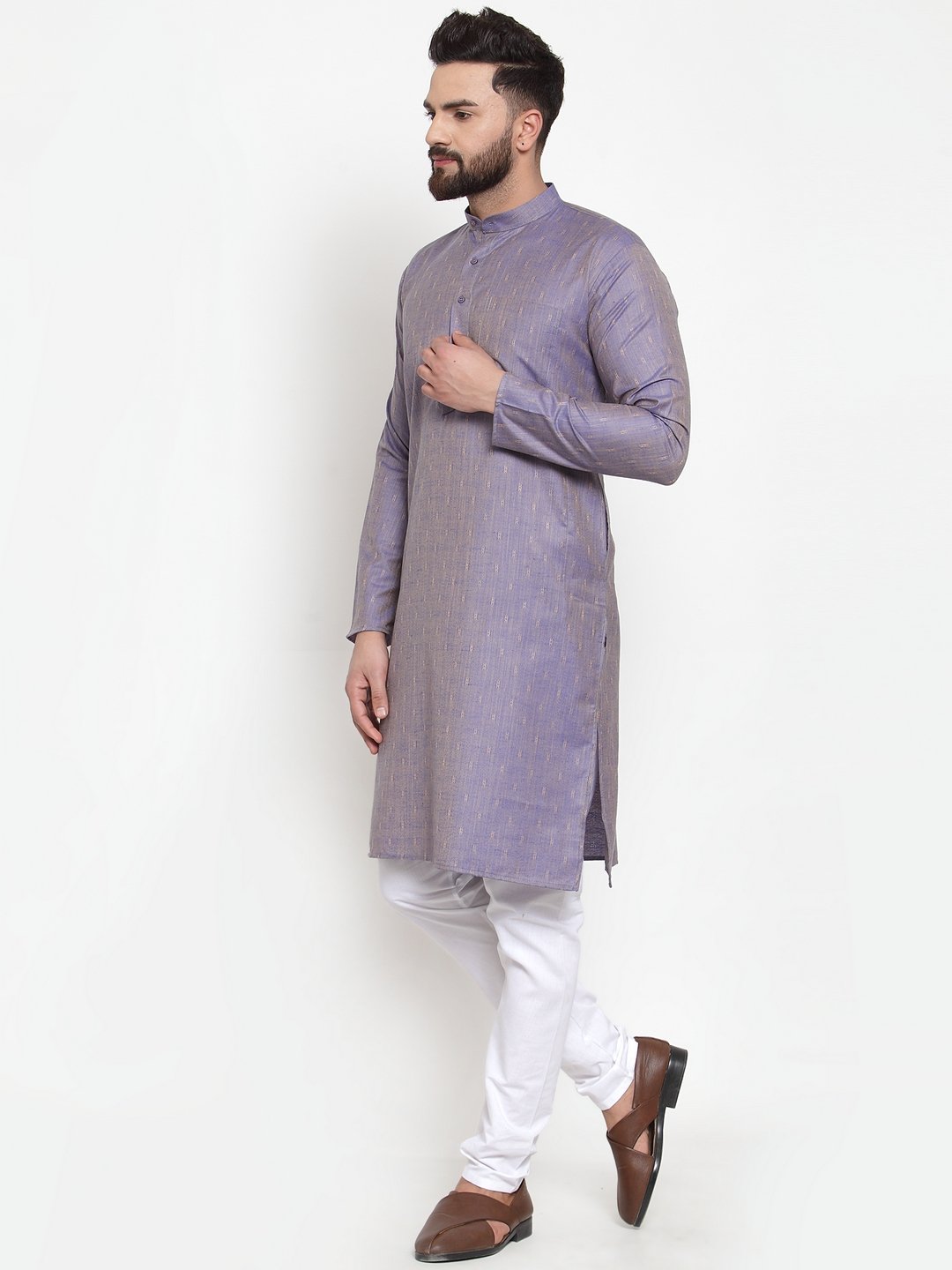 Jompers Men's Blue & White Self Design Kurta Only | Grocsy