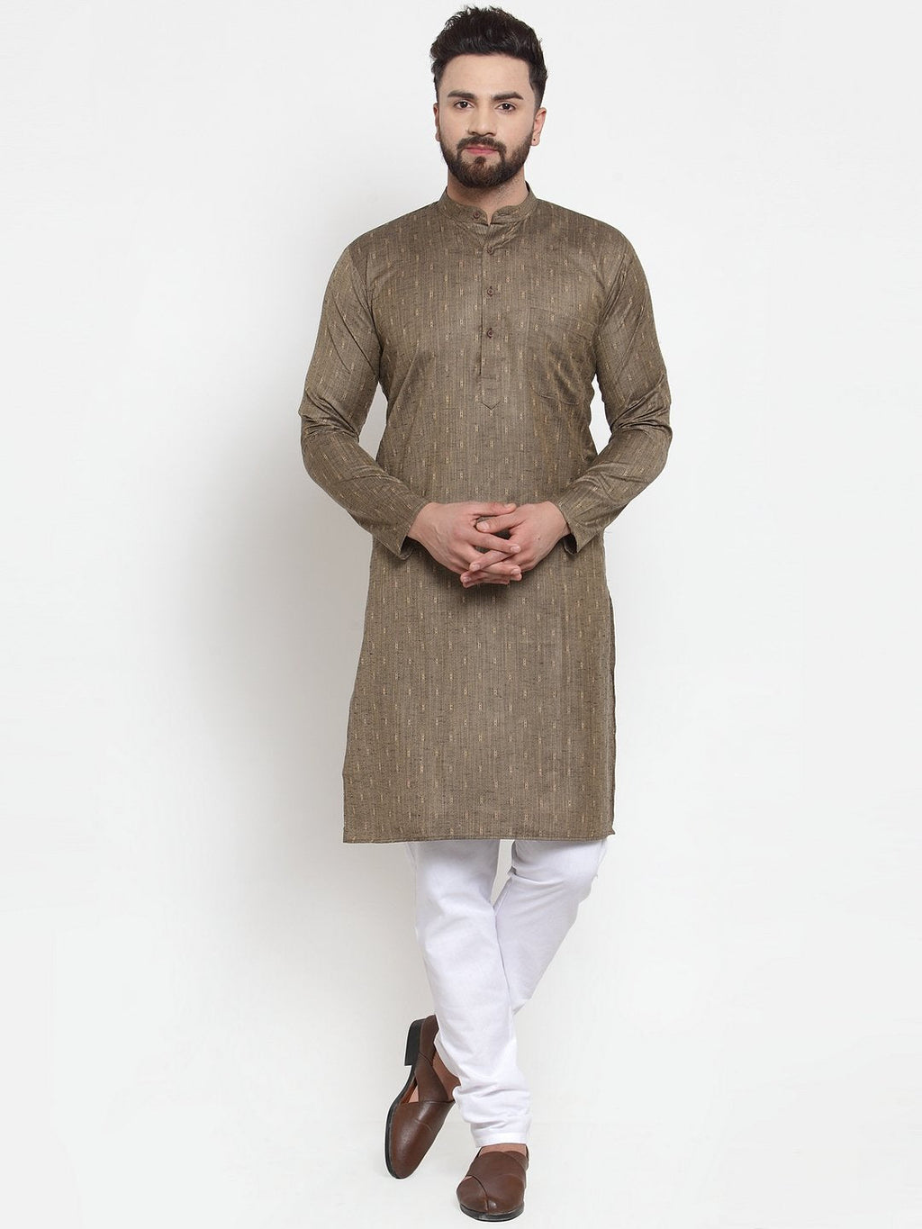 Jompers Men Bronze & White Self Design Kurta with Churidar | Grocsy