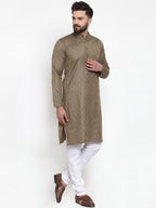 Jompers Men Bronze & White Self Design Kurta with Churidar | Grocsy