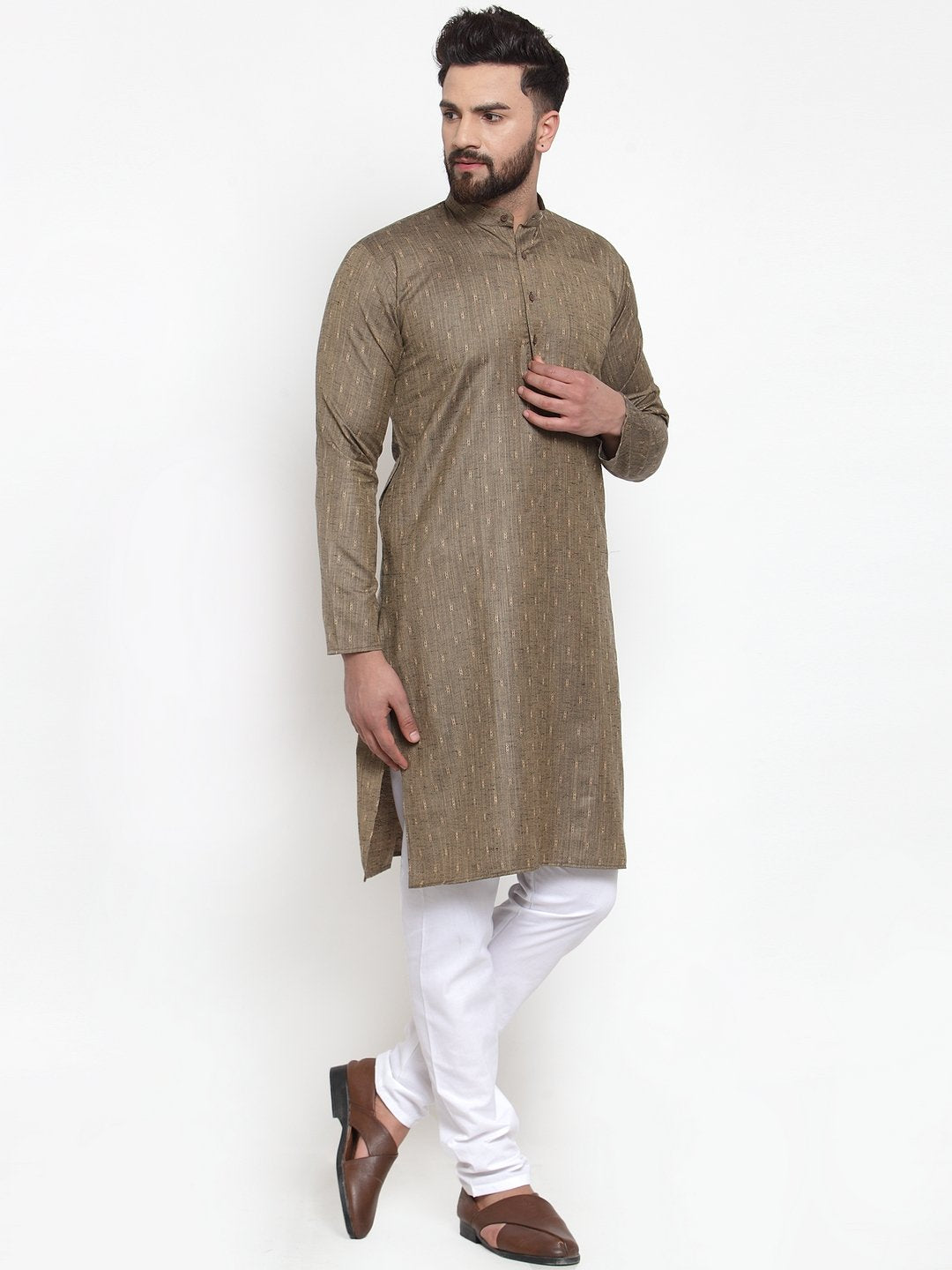 Jompers Men Bronze & White Self Design Kurta with Churidar | Grocsy