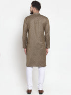 Jompers Men Bronze & White Self Design Kurta with Churidar | Grocsy