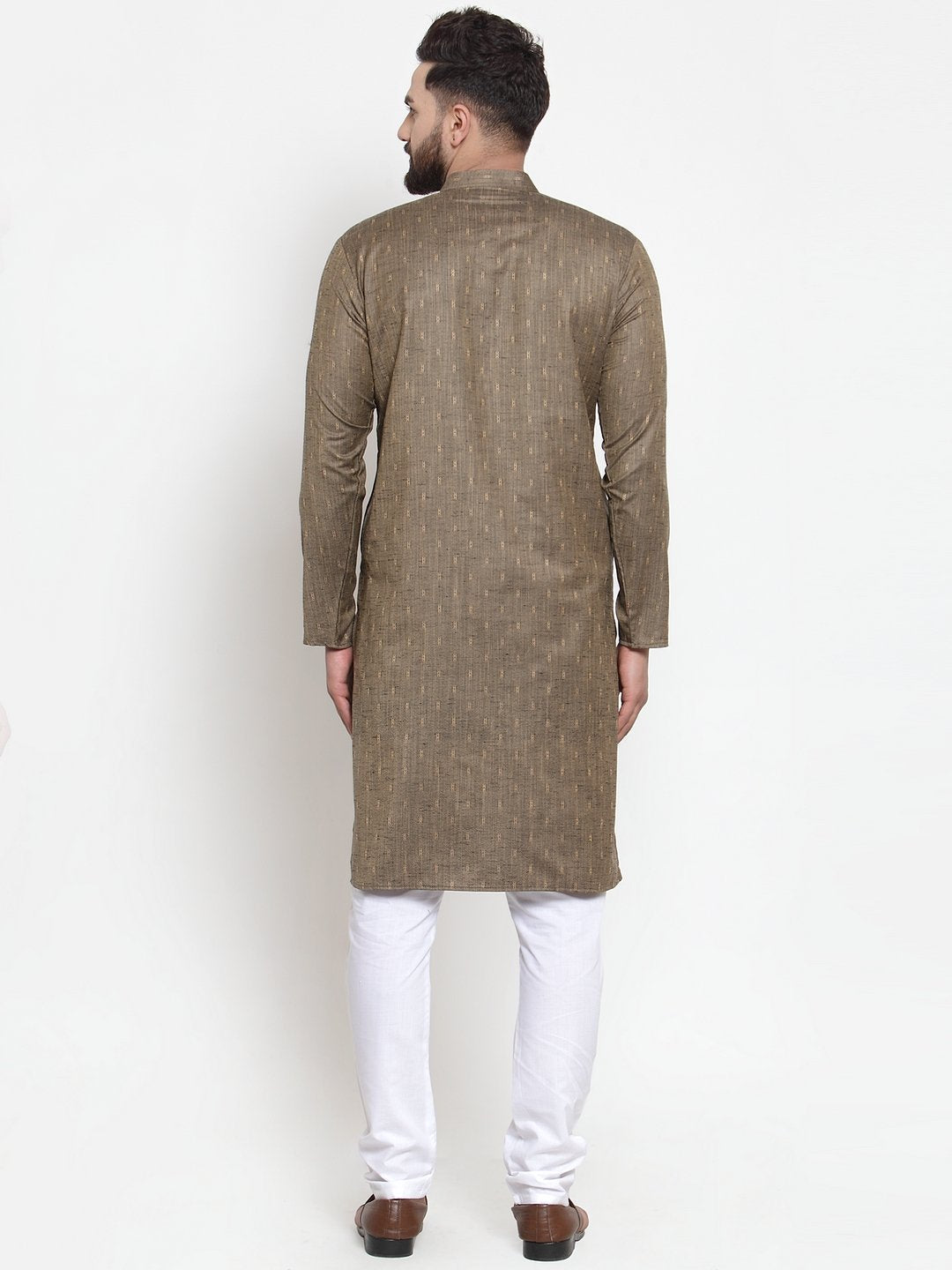 Jompers Men Bronze & White Self Design Kurta with Churidar | Grocsy