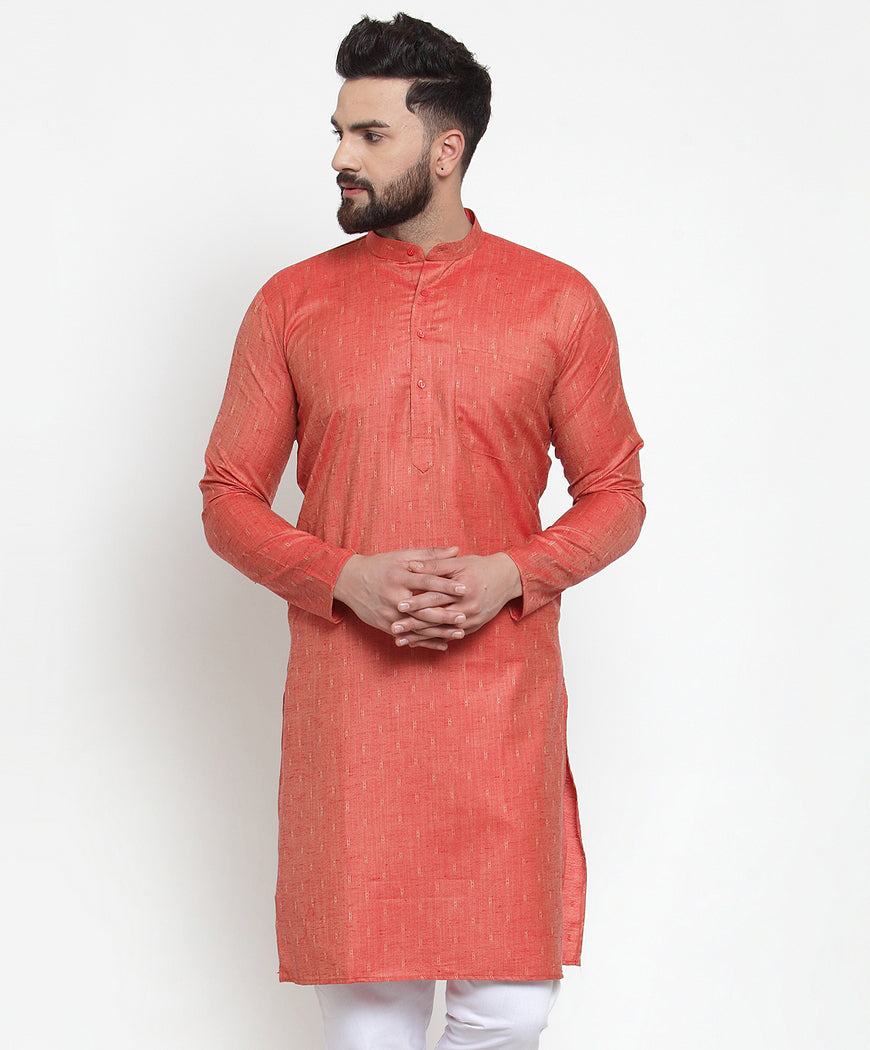 Jompers Men Self Design Orange Kurta Only | Grocsy