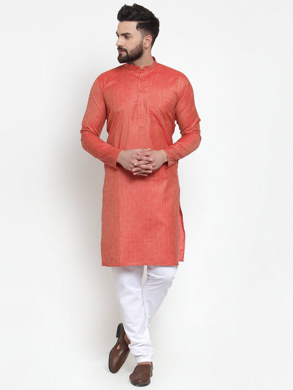 Jompers Men Self Design Orange Kurta Only | Grocsy