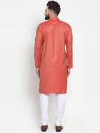 Jompers Men Self Design Orange Kurta Only | Grocsy