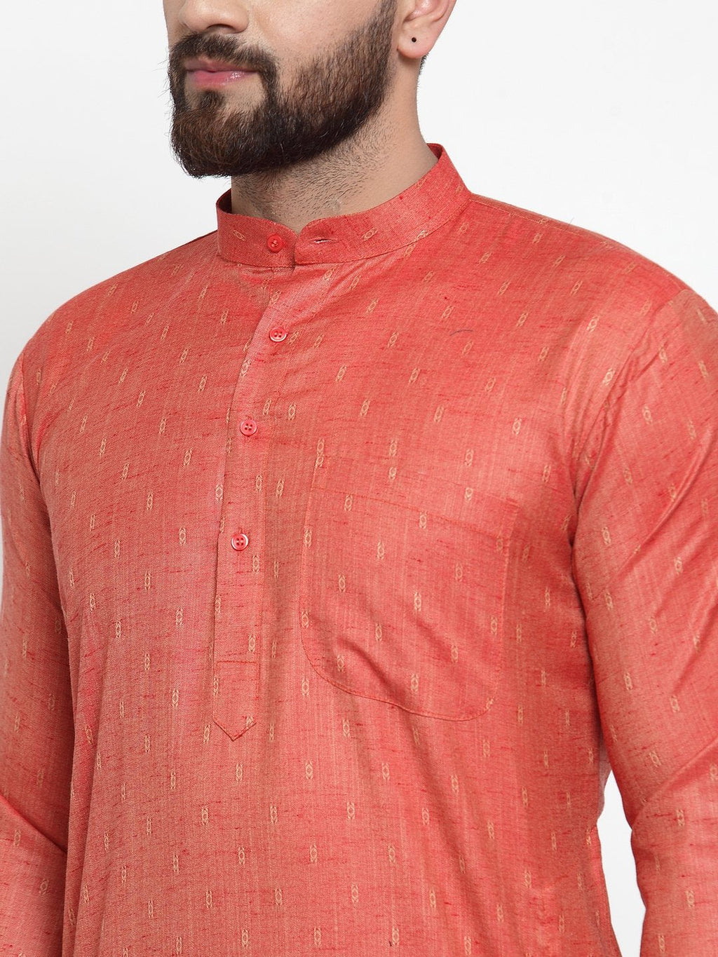 Jompers Men Orange & White Self Design Kurta with Churidar (JOKP 601 Orange) | Grocsy