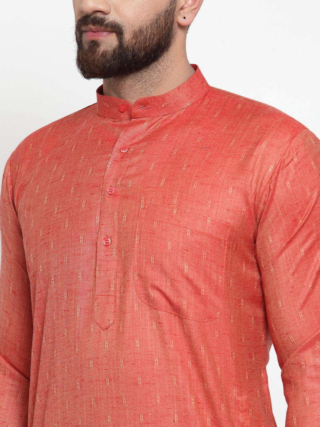 Jompers Men Orange & White Self Design Kurta with Churidar (JOKP 601 Orange) | Grocsy