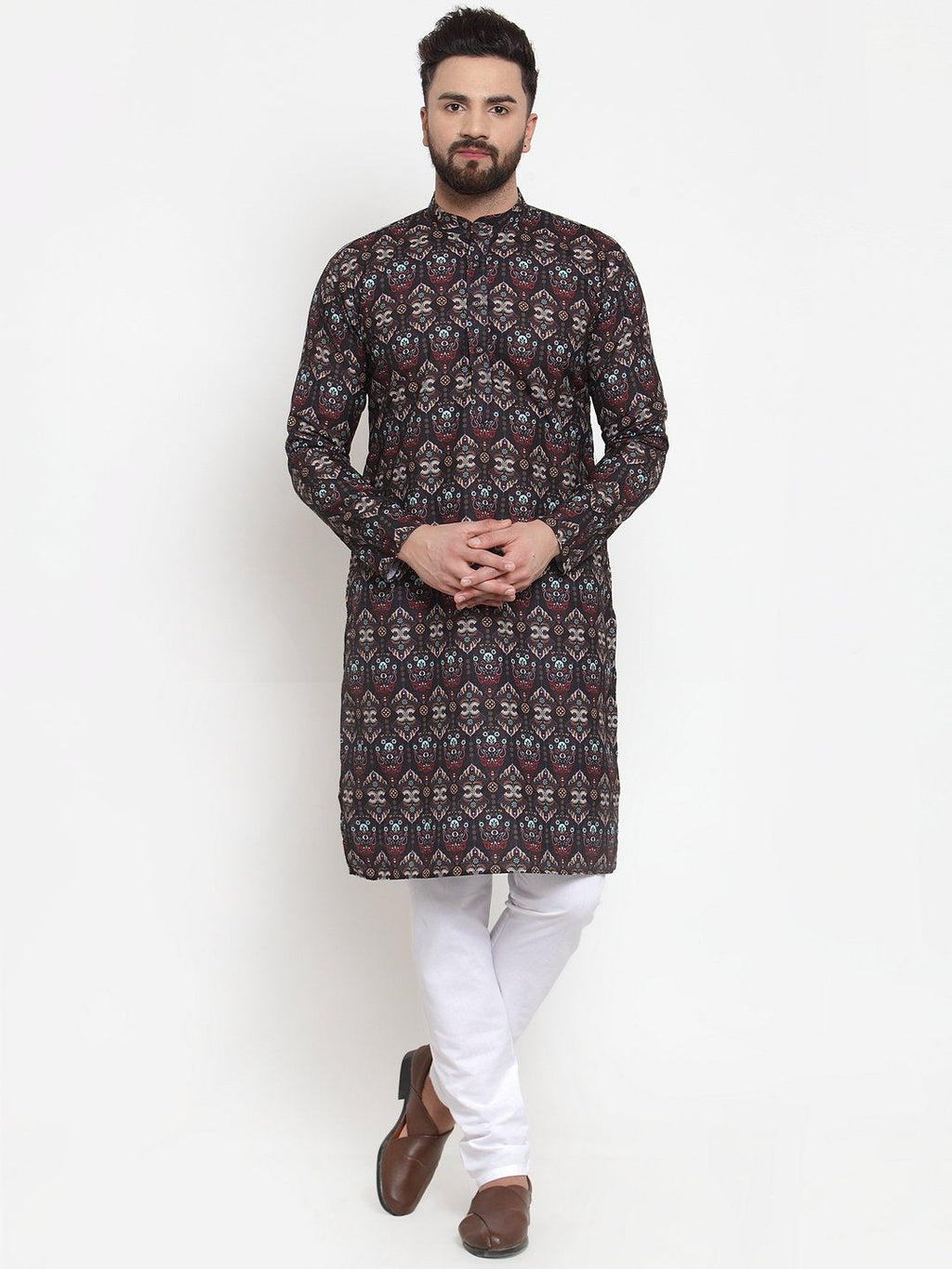Jompers Men Black & Beige Digital Printed Kurta with Churidar | Grocsy