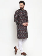 Jompers Men Black & Beige Digital Printed Kurta with Churidar | Grocsy