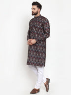 Jompers Men Black & Beige Digital Printed Kurta Only | Grocsy